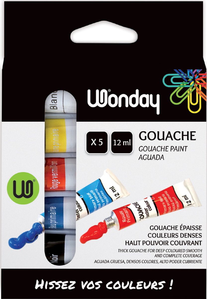 Wonday gouacheverf, gekleurd assortiment, 12 tubes à 12 ml