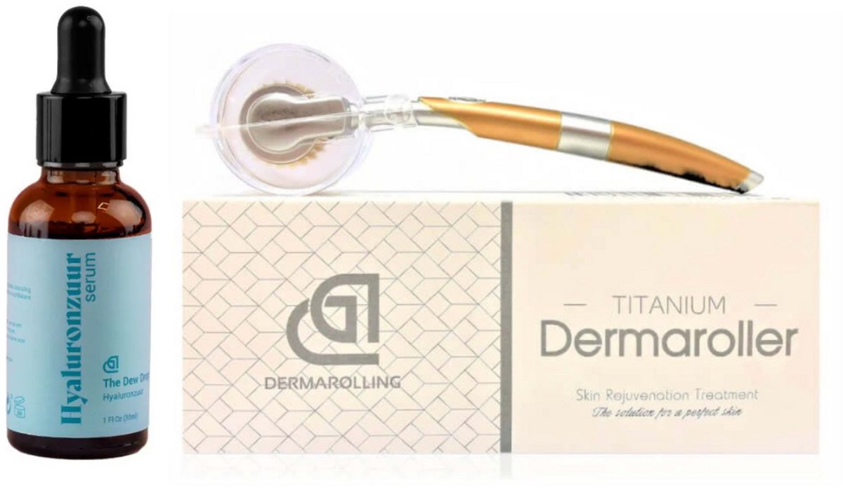 Titanium Dermaroller 1.0mm en Dermarolling Hyaluronzuur Serum 30ml
