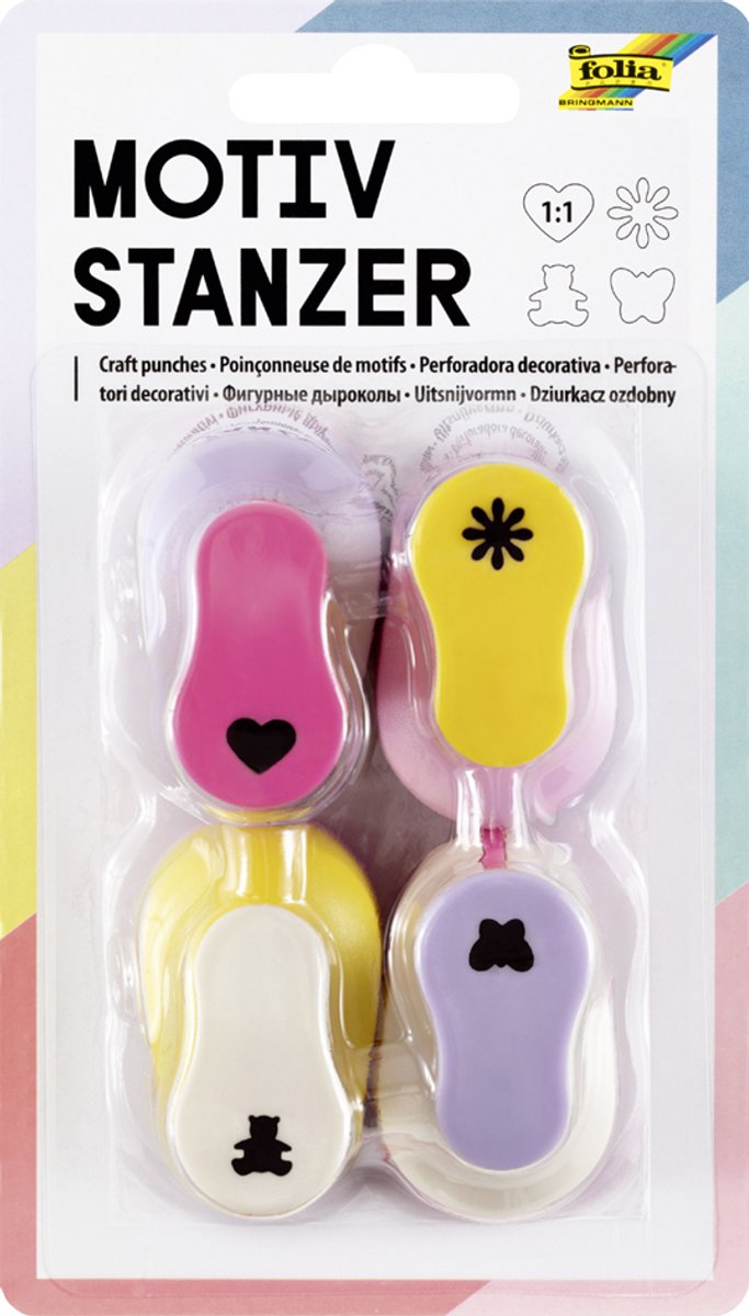Sets met knutselperforators – Leuke knutsel- en decoratiesets voor jongens en meisjes (4 stuks per verpakking)