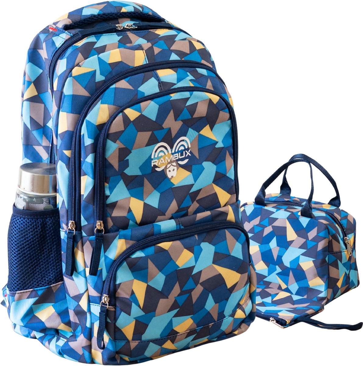 RAMBUX® Schooltas Rugzak Set 3-delig - 35L - Laptopvak 17,3 Inch - Boekentas Laptoptas School - Blauw