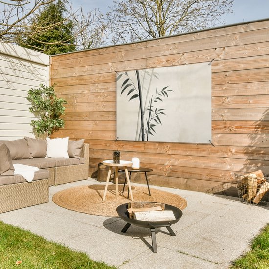 Affiche de jardin 120x80 cm - Décoration de jardin Japandi - Bamboe - Beige - Affiche pour le jardin - Décoration extérieure - Tableau de jardin clôture - Décoration murale en tissu de jardin - Décoration murale en tissu de balcon