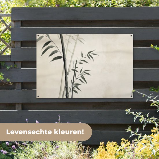 Affiche de jardin 120x80 cm - Décoration de jardin Japandi - Bamboe - Beige - Affiche pour le jardin - Décoration extérieure - Tableau de jardin clôture - Décoration murale en tissu de jardin - Décoration murale en tissu de balcon