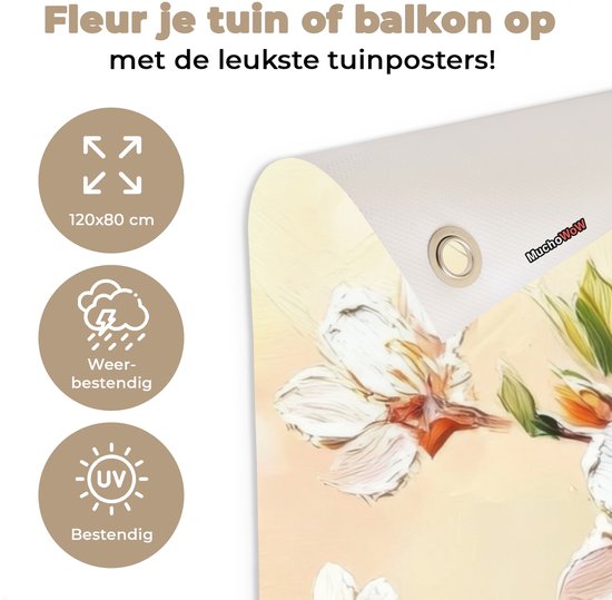 Affiche de jardin 120x80 cm - Décoration de jardin Branches fleuries - Pittoresque - Rose - Affiche pour le jardin - Décoration extérieure - Tableau de jardin clôture - Décoration murale sur toile de jardin - Décoration murale sur toile de balcon