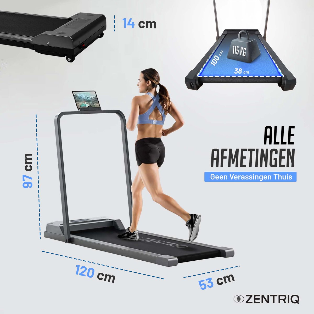 Afbeelding 2 van Zentriq Go Loopband – Tot en Met 6 km/u – Lichtgewicht – Geschikt voor Onder Een Bureau – Loopband Inklapbaar – Met Afstandsbediening – Compact & Stil voor Thuisgebruik