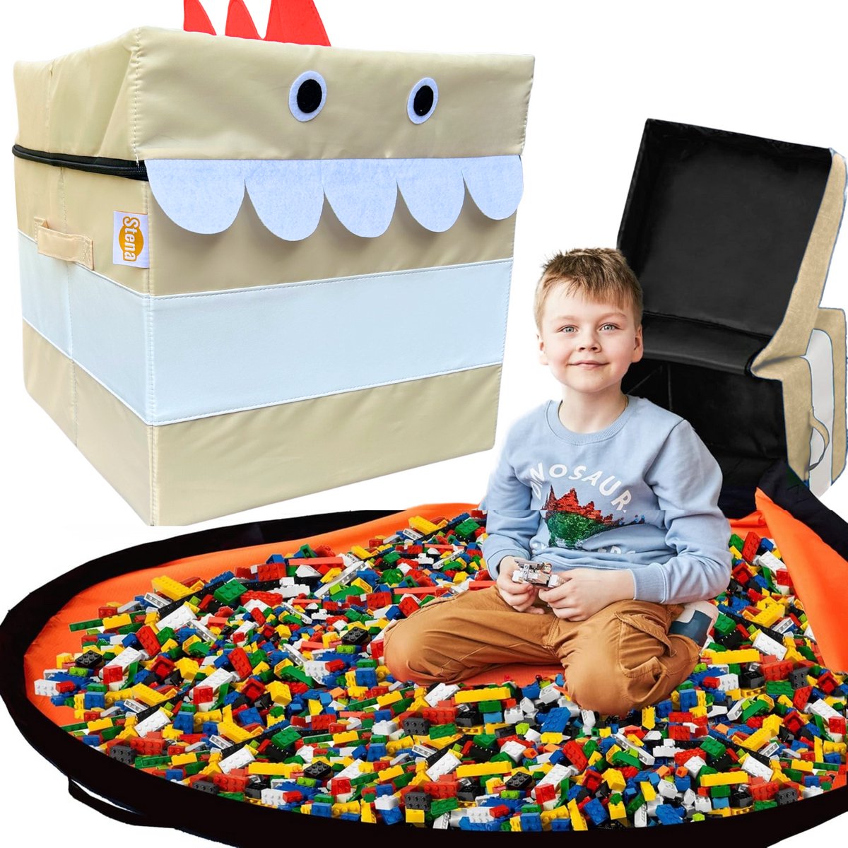 Stena Speelgoedmand met Speelmat - XL - Speels Design met Deksel - Speelgoedkist - Opbergkist voor Kinderen - Opbergmand kinderkamer
