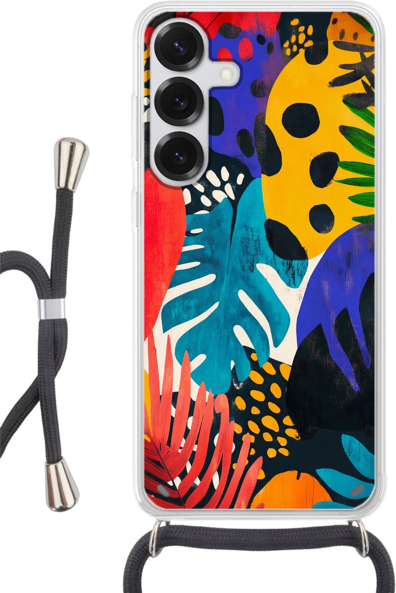 Telefoonhoesje Geschikt voor Samsung Galaxy S25 Plus - Bladeren - Vormen - Abstract - Kleurrijk - Siliconen - Crossbody - Backcover met Koord - Telefoonhoesje met koord - Hoesje met touw Telefoonhoesje