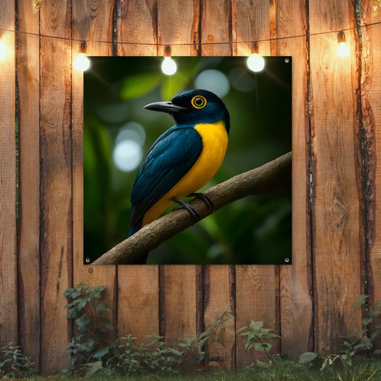 Affiche de jardin 100x100 cm - Décoration de jardin Vogel - Branche - Jaune - Feuilles - Affiche pour le jardin - Décoration extérieure - Tableau de jardin clôture - Décoration murale sur toile de jardin - Décoration murale sur toile de balcon