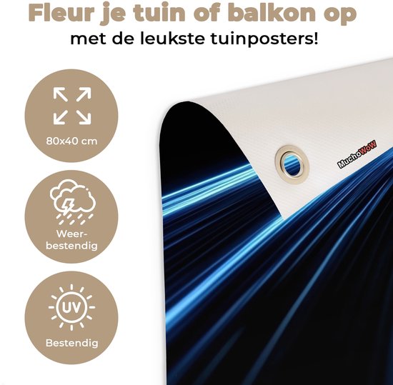 Tuinposter 80x40 cm - Tuindecoratie Gaming - Strepen - Gebogen - Blauw - Poster voor in de tuin - Buiten decoratie - Schutting tuinschilderij - Tuindoek muurdecoratie - Wanddecoratie balkondoek