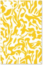 Tuinposter 80x120 cm - Tuindecoratie Vormen - Wit - Abstract - Poster voor in de tuin - Buiten decoratie - Schutting tuinschilderij - Tuindoek muurdecoratie - Wanddecoratie balkondoek