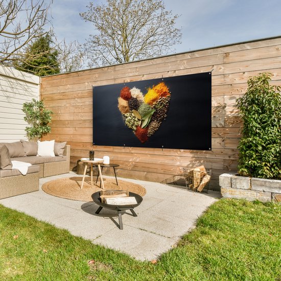 Affiche de jardin 200x100 cm - Décoration de jardin Épices - Mix - Forme de cœur - Zwart - Affiche pour le jardin - Décoration extérieure - Tableau de jardin clôture - Décoration murale sur toile de jardin - Décoration murale sur toile de balcon