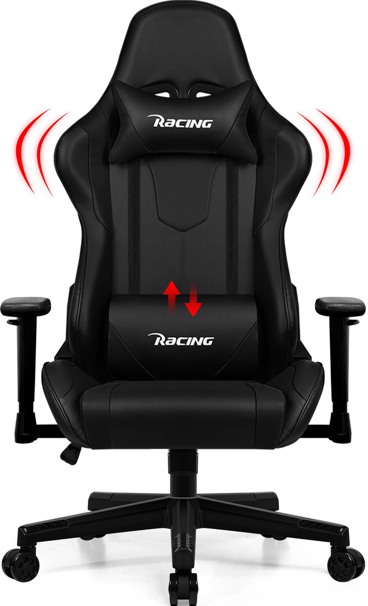 Gaming Stoel - Gaming Chair mit 90°-165° Rugleuning - Racing Style - Max Gewicht 150 kg - Zwart - Gaming - €119,99