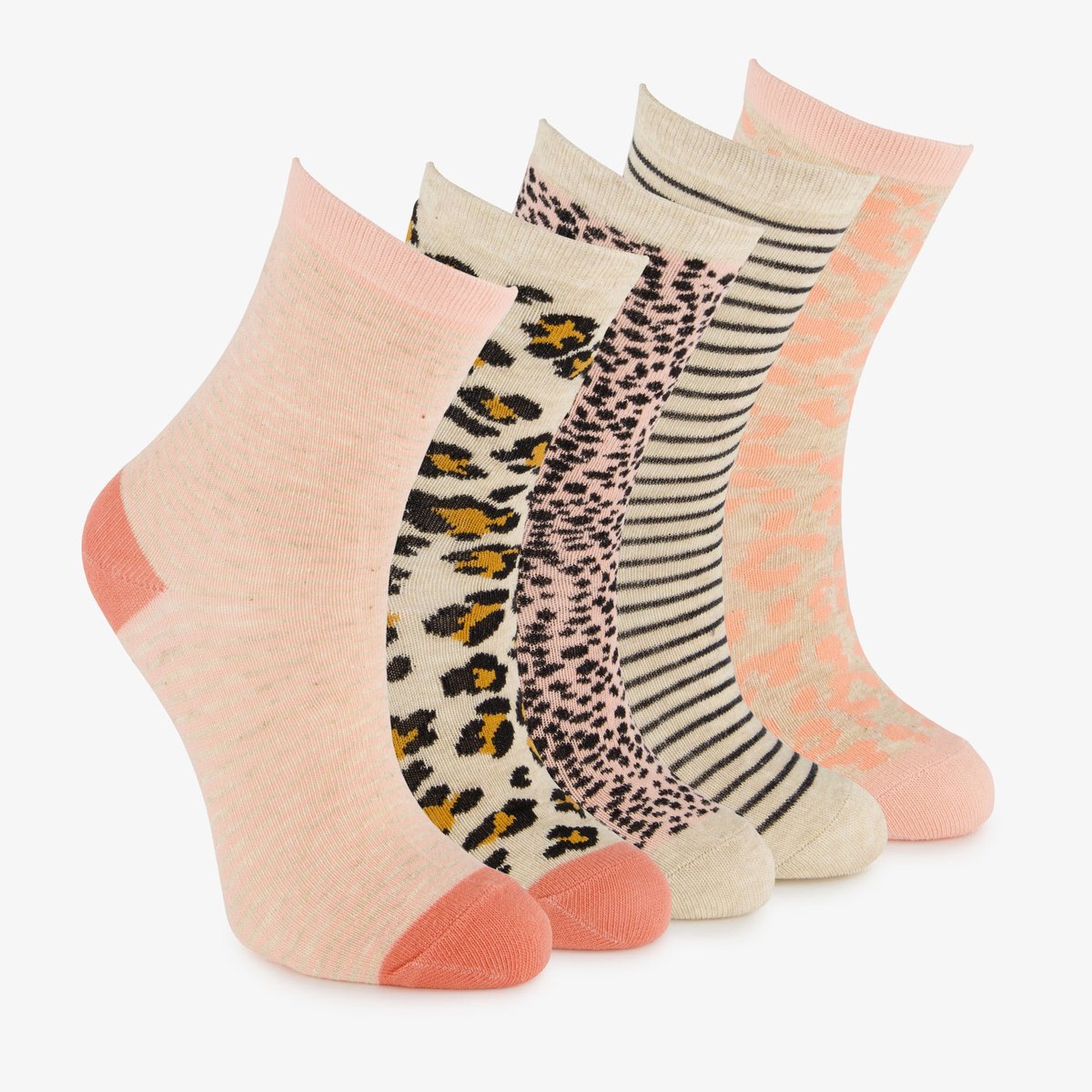 5 paar kindersokken met dierenprint roze - Maat 23/26