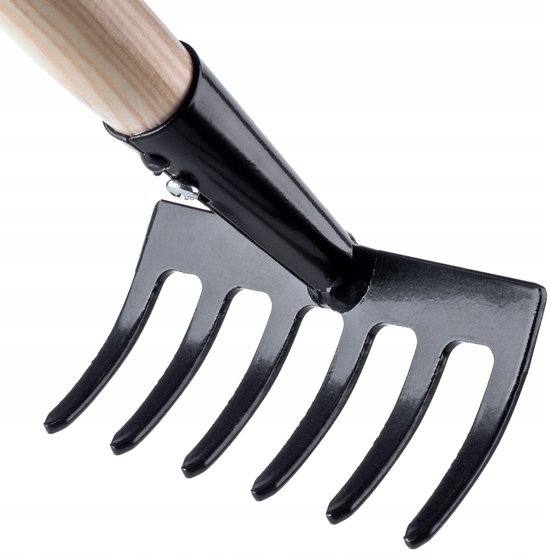 KADAX Kleine hark van metaal, hark met steel van hout, bladhark, bladhark, gazonhark voor tuin, hark, handhark, kleine waaierbezem (6 tanden, zwart, zwart) van KADAX — afbeelding 5