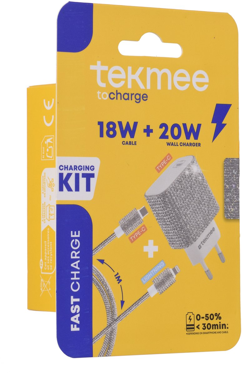 Tekmee USB-C Oplader – 20W Snellader Adapter en 18W Lightning Kabel