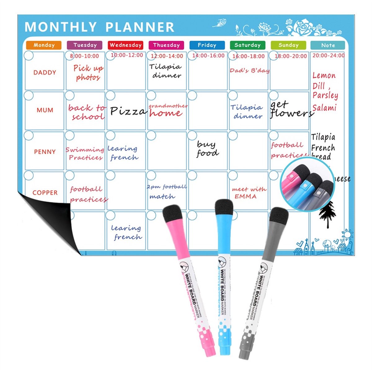 Magnetische Whiteboard Kalender voor Koelkast – Maand- & Weekplanner, Uitwisbare Familieplanner met Markers & Wisser, Herbruikbare Magnetische Planner