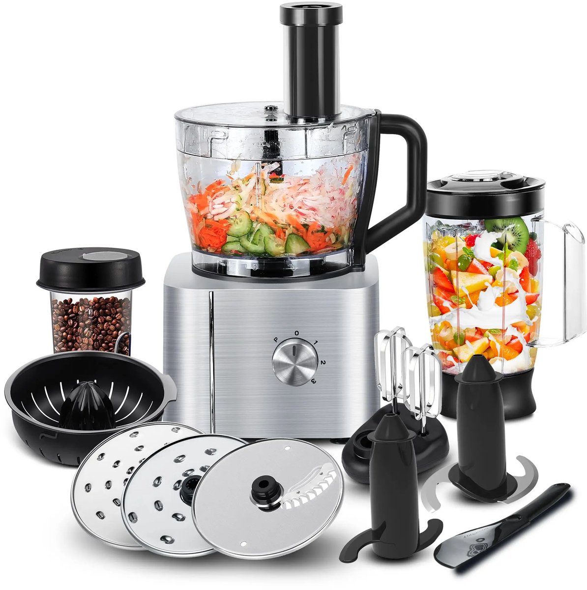 Hennova Keukenmachine - Blender - Mixer - Foodprocessor - Antislip voetjes - Gemakkelijk te gebruiken - Verschillende snelheden - 1100W - Zilver — afbeelding 1