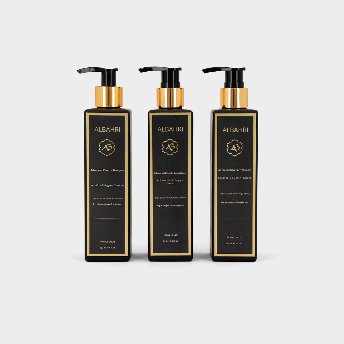 Al Bahri Ultimate Advanced Keratine Set - Shampoo 250ml, Conditioner 250ml & Masker 250ml - Droog & Beschadigd Haar - Gratis Massage Brush
