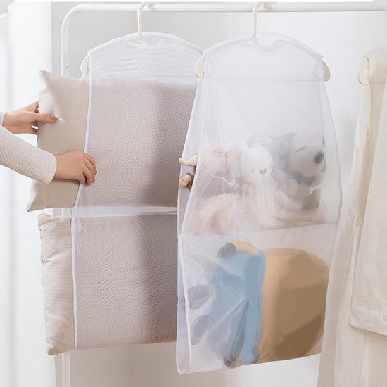 2-delig kussen droognet, opvouwbaar droogrek geschikt voor poppen van gaas, hangende droger van gaas, dubbellaags winddicht multifunctioneel droognet, droognet van grof en fijn gaas, geschikt voor poppen van speelgoed, kussens, handdoeken