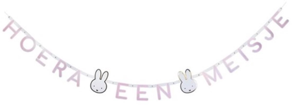 Nijntje Slinger – Hoera, een Meisje! – Feestelijke vlaggenlijn met Nijntje in roze tinten – Ideaal voor geboorte, kraamfeest of babyshower - Herbruikbaar & stevig – Lieve decoratie voor kamer, muur of raam