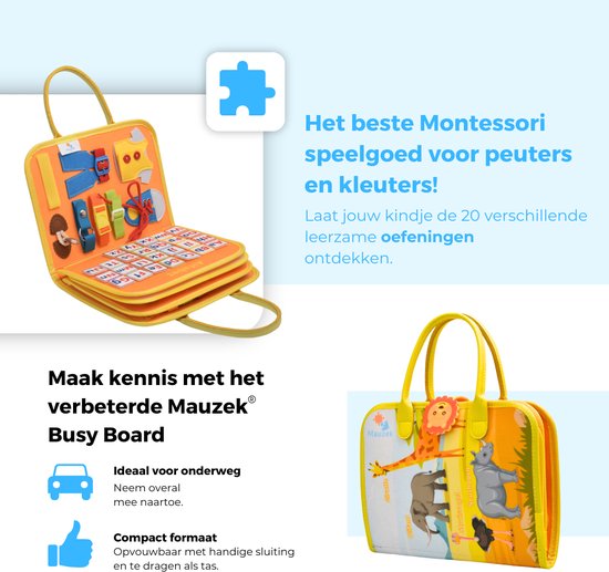 Mauzek® Busy Board Savanne - Nederlands - Montessori speelgoed - Activiteitenboek - Sensorisch speelgoed - Educatief speelgoed - Peuter speelgoed - Busy Book - Voor in de auto - Voor onderweg - Jongens - Meisjes - 3 jaar - 4 jaar - 5 jaar - 6 jaar van Merkloos — afbeelding 4