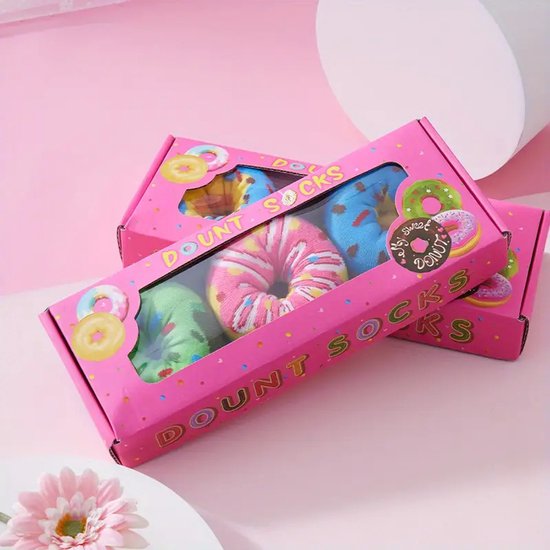 Chaussettes Donut Chaussettes – Set de 3 paires – Cadeau Original pour Femme et Homme – Emballage Cadeau Luxe – Anniversaire – Noël – Taille Unique