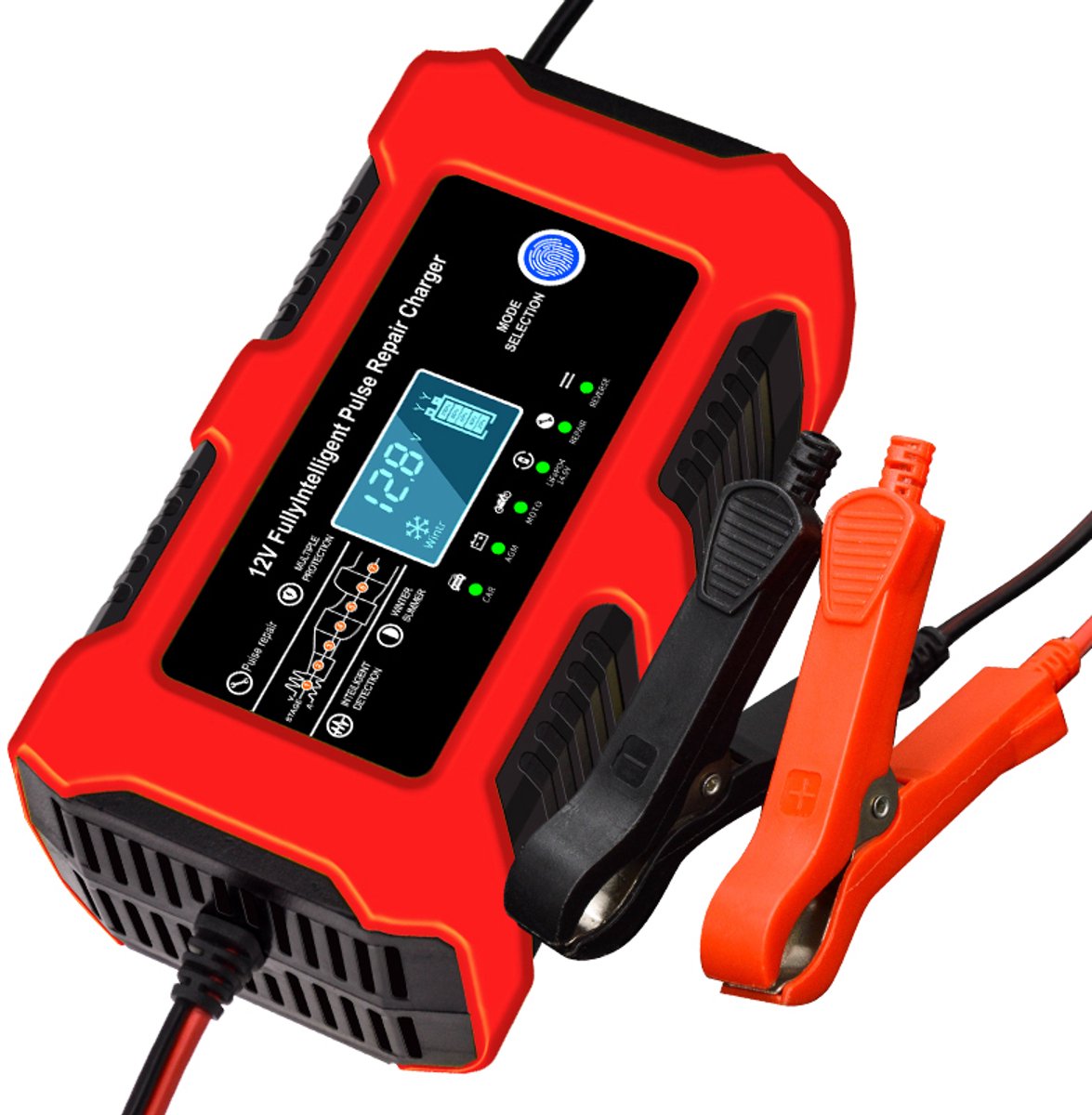 Premium Acculader 12V 10A – Automatische Druppellader en Onderhoudslader – Reparatiemodus – LCD Display – Voor Auto, Motor, Camper, Boot – Geschikt voor AGM, GEL, SLA, EFB en Loodzuur Accu’s
