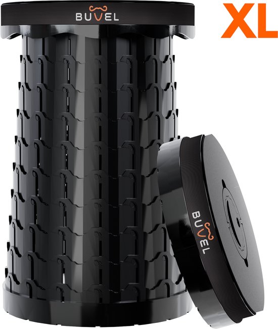 Buvel® Opvouwbare kruk XL - Rond zwart - Kruk - Krukje - Inklapbaar - Telescopisch - Visstoel - Bijzettafel - Voetensteun