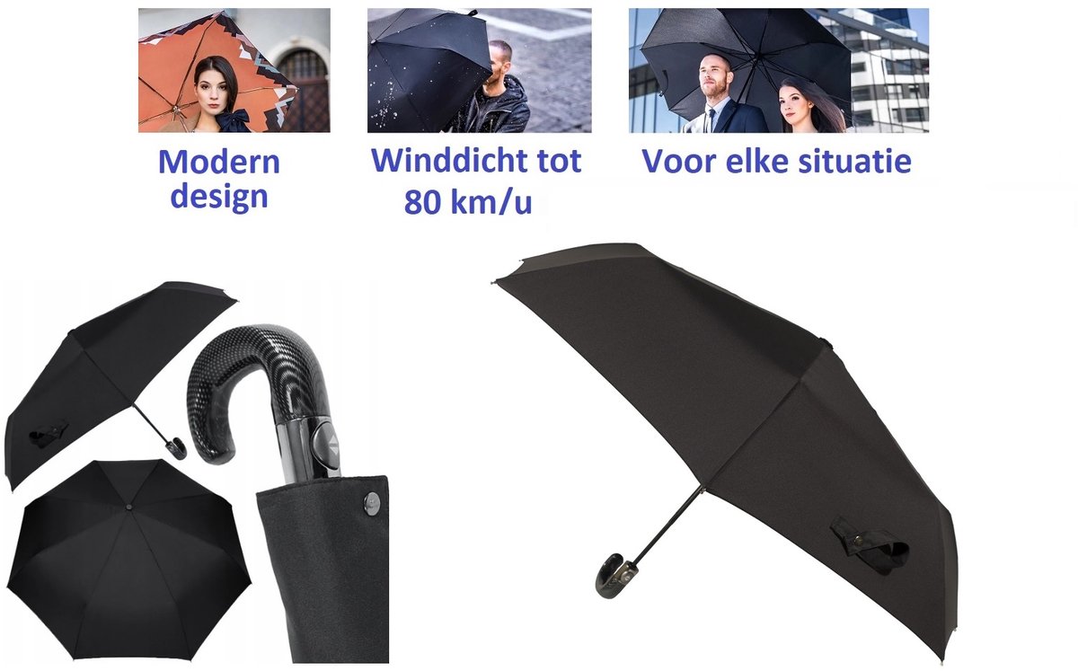 Paraplu voor heren - Paraplu voor mannen - Herenparasol. Automatische open en te sluiten paraplu. Stormparaplu - Winddicht tot 80 km/u. Carbon Steel. Lichtgewicht en Duurzaam - Ø 100 cm. Reisparaplu / Waterdicht / Modern design / Hoge kwaliteit.