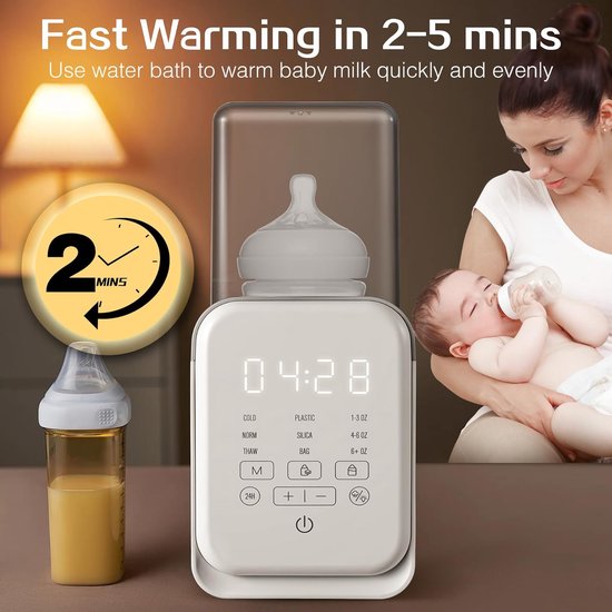 10-in-1 Flesverwarmer - Babyvoeding Warmer - Snel Opwarmen (2-5 min) - Exacte Temperatuur - Nachtlampje - Timerverwarming — afbeelding 3