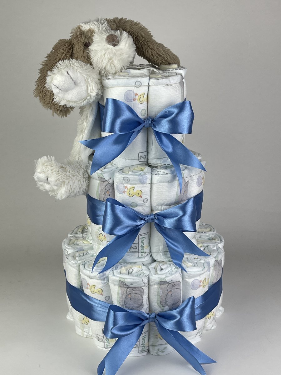 Chouette-Chouette | Luiertaart Jongen | Kraamcadeau | Geboorte Jongen | Babyshower | Tuttle Hond David diep Blauw