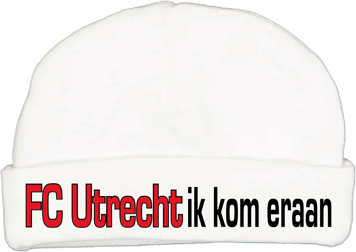 Babymutsje met de tekst: FC Utrecht ik kom eraan !
