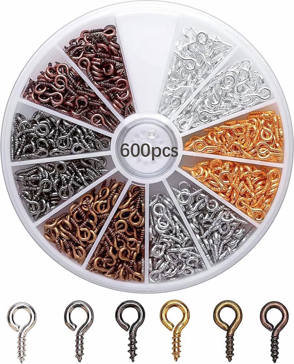 600 Stuks - Schroefhaken - Schroef Haak - Schroefogen - Lengte 8 mm - Ophanghaken - Schroefhaak - Muurhaak - Ophanghaken met Schroefbevestiging