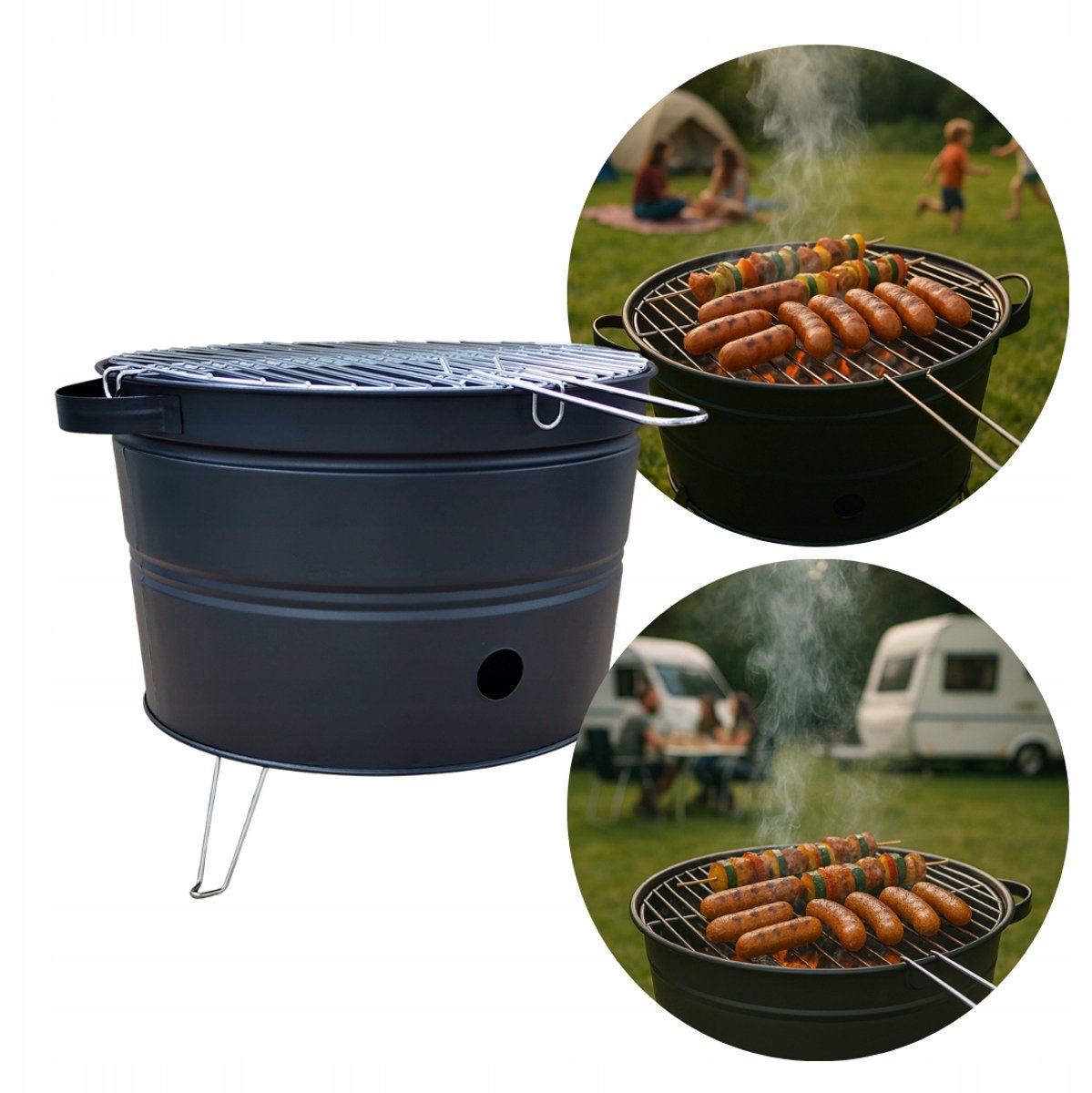 Draagbare houtskoolgrill Retro 35x25cm - Ideaal voor kamperen en tuin