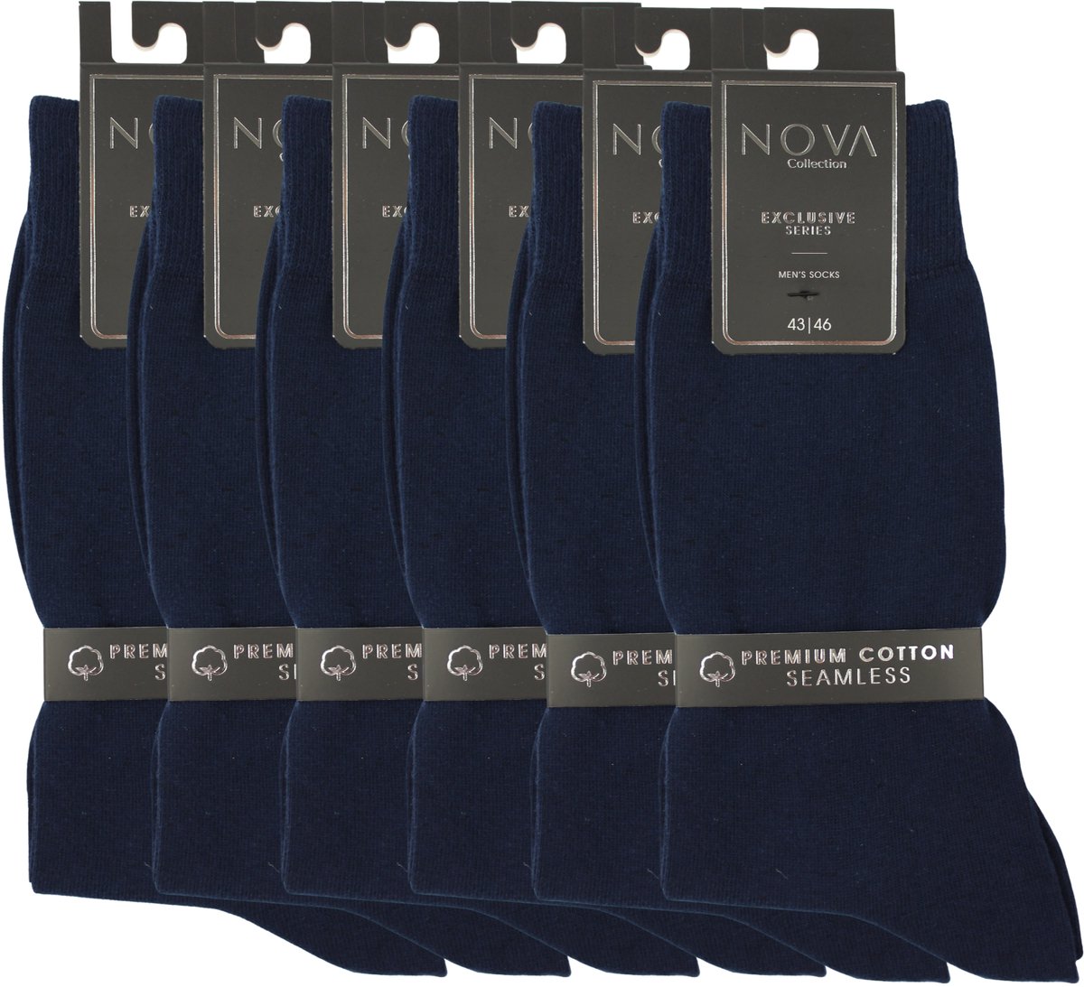 Nova Collection - Blauwe Sokken -Navy- 6 paar - Exclusief - Katoen - Herensokken -Socks -Kousen - Maat 43-46 - Naadloos