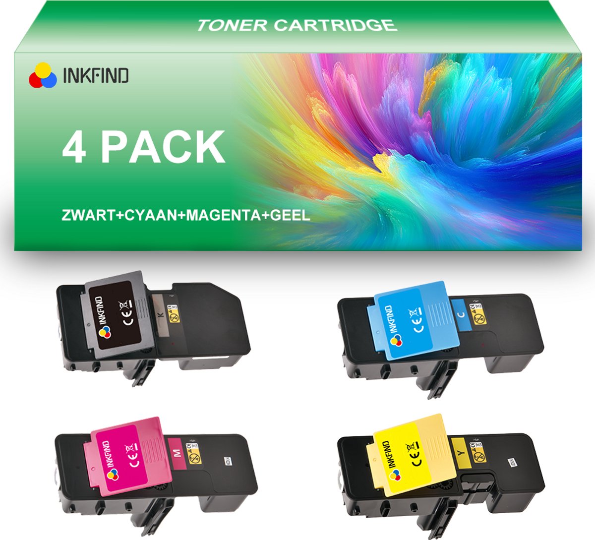 INKFIND TK-5450 tonercartridge 4 Pack (Zwart/Cyaan/Magenta/Geel) compatibel met Kyocera TK5450 TK-5450 Zwart/Cyaan/Magenta/Geel geschikt voor Kyocera ECOSYS PA2600cwx/PA2600cx/MA2600cwfx/MA2600cfx - 4-pack Zwart/Cyaan/Magenta/Geel