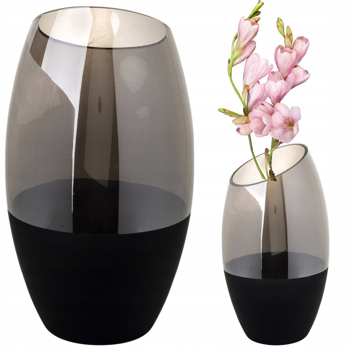 Moderne Glazen Vaas Zwart Grijs Mat 34 cm Glamour