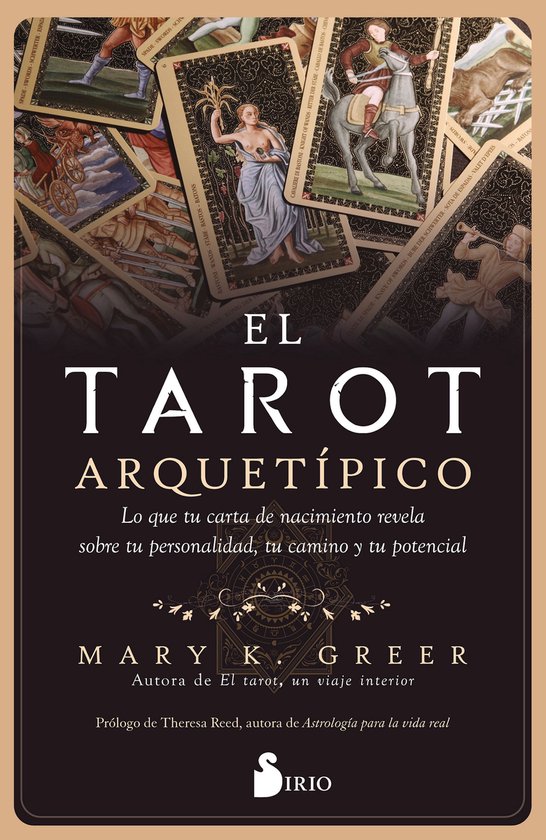Boekomslag van 'El Tarot Arquetípico' met tarotkaarten en tekst over persoonlijkheid en potentieel.