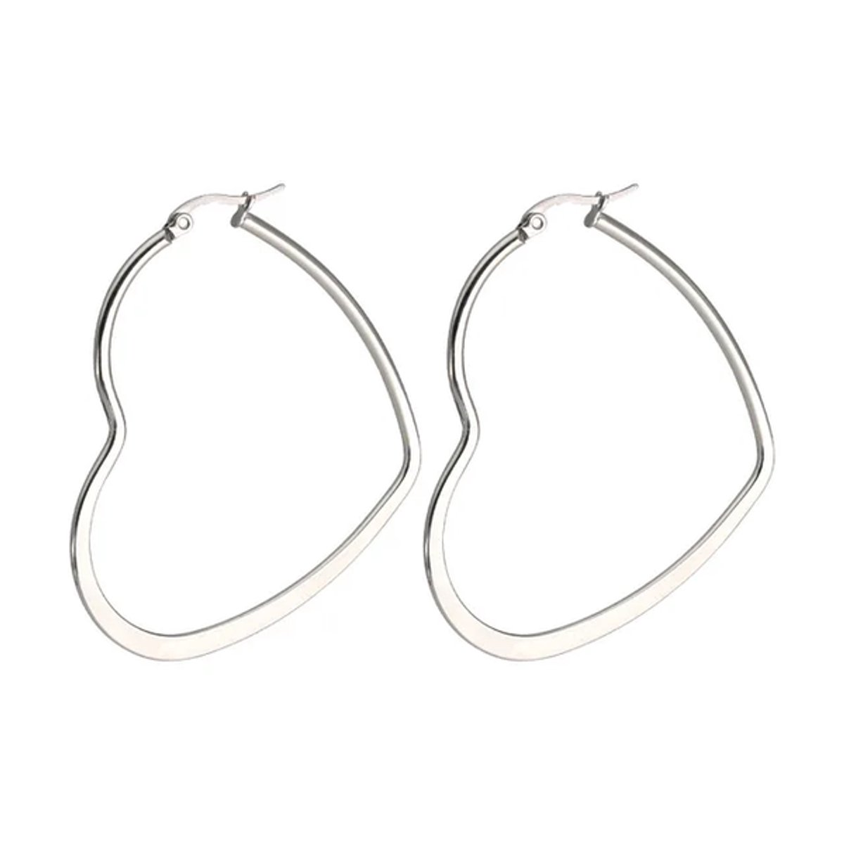 Hartvormige Oorringen – Stainless Steel | Zilver - 5 cm - Waterproof - Hypoallergeen - The Jewellery Salon - Hartjes oorbellen