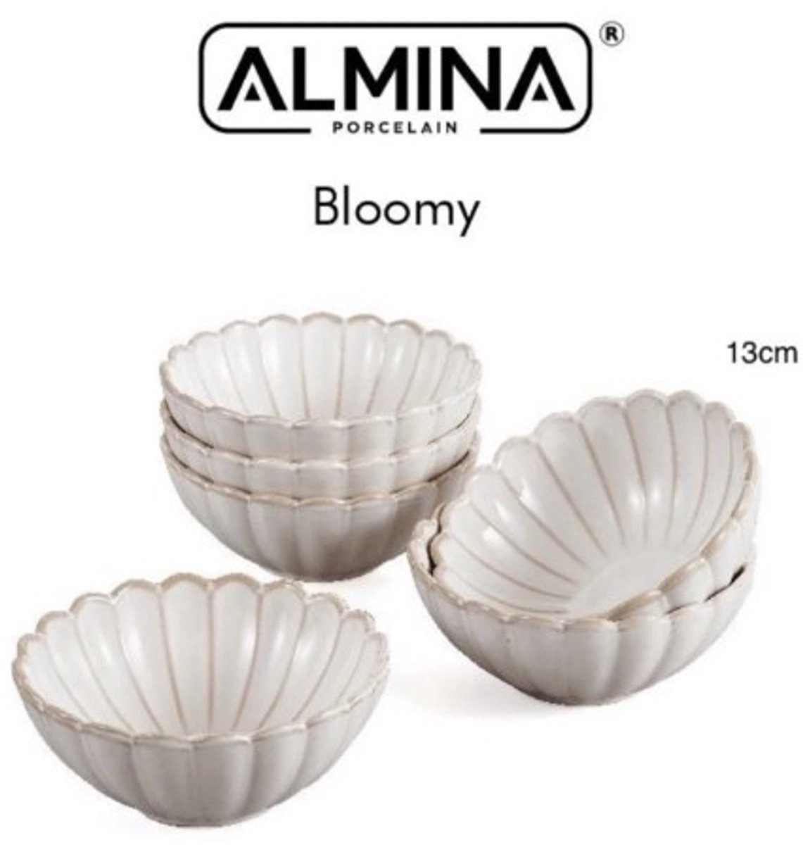 Almina Bloomy 6x Soepkommen – Porselein – Bloemvormig Design – Modern & Elegant Servies– Ø 13 cm