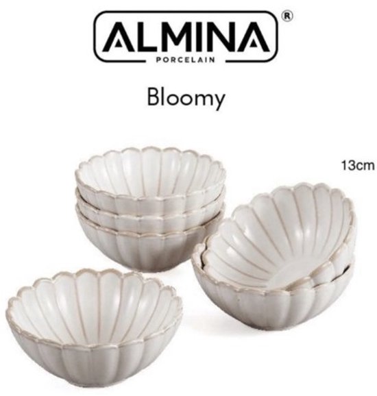 Almina Bloomy Lot de 6 bols à soupe – Porcelaine – Design floral – Services de table moderne et Elegant – Ø 13 cm