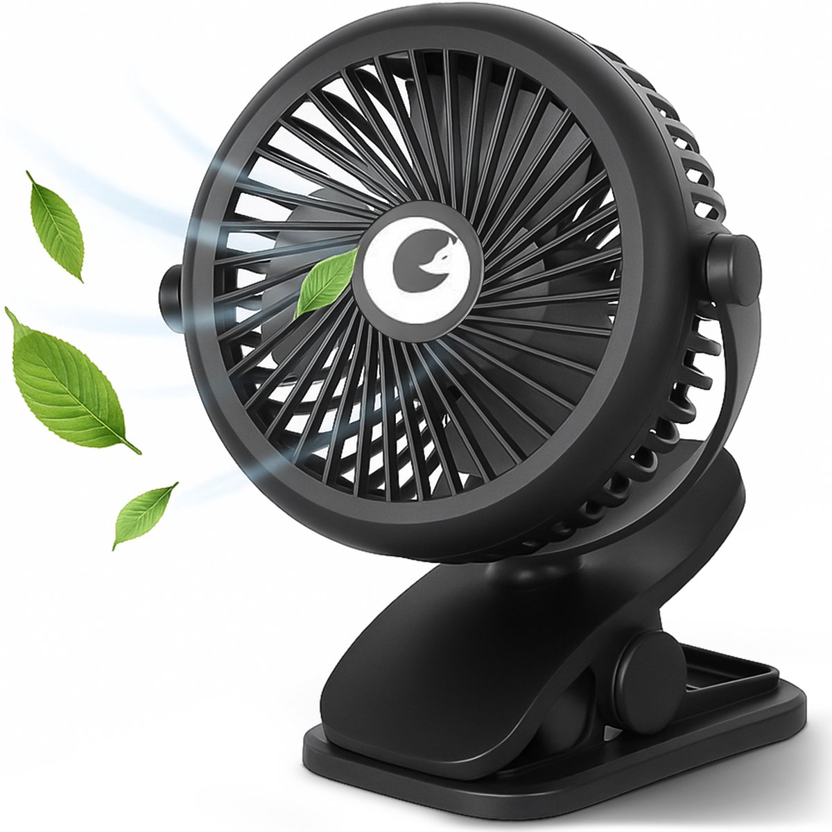 Evolize Mini Ventilator - Portable Clip Fan - Oplaadbare USB Ventilator - voor Kinderwagen en Bureau en Babykamer - Zwart