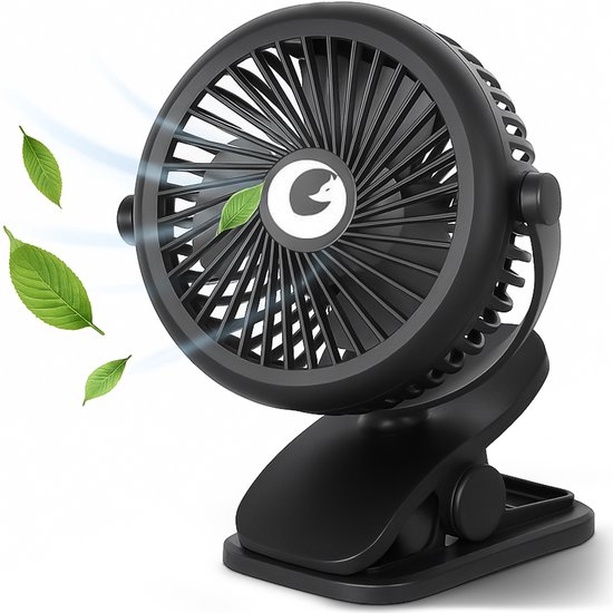 Evolize Mini Ventilator - Portable Clip Fan - Oplaadbare USB Ventilator - voor Kinderwagen en Bureau en Babykamer - Zwart