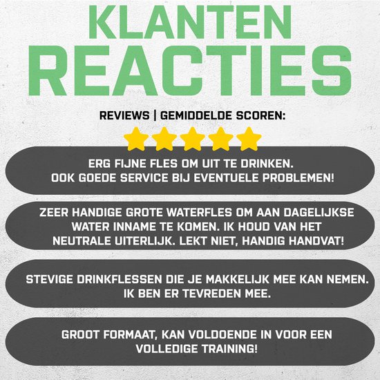 Verschillende klantbeoordelingen voor de zwarte drinkfles. Met 4 sterren. "Klantenreacties, erg fijne fles om uit te drinken."