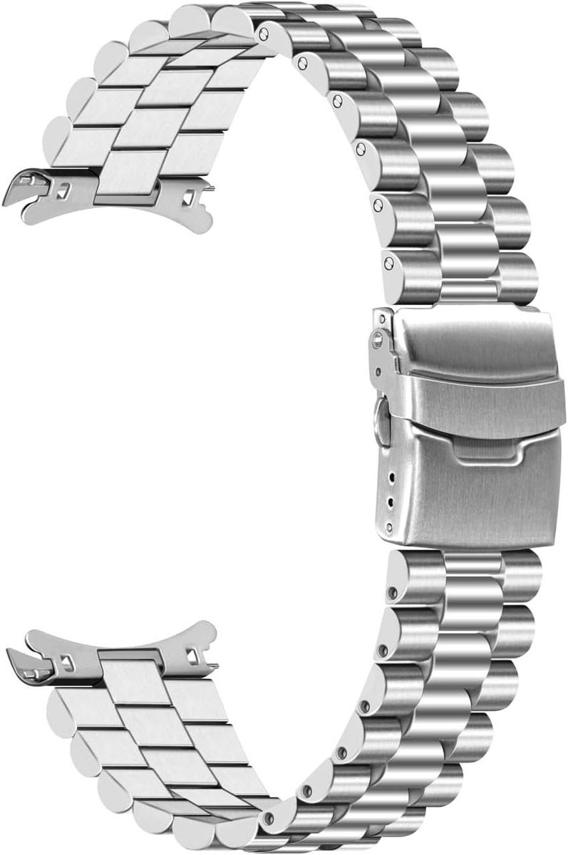 20 mm 22 mm gebogen roestvrij stalen horlogeband met halve maan links, dubbele diver sluiting - mat geborsteld metaal, zwart en zilver - unisex horlogeband