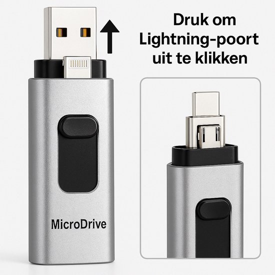 MicroDrive 4-in-1 Flash Drive - 64GB - compact en duurzame USB stick | bol