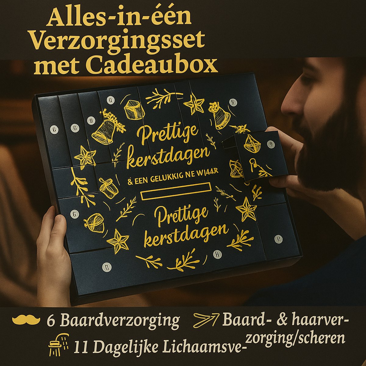 Luxe Adventskalender Mannen 2025 – 24-delige Beauty & Verzorgingsset voor Lichaam, Gezicht, Haar & Baard – Kerstcadeau voor Hem (Papa/Vriend) – foto 3