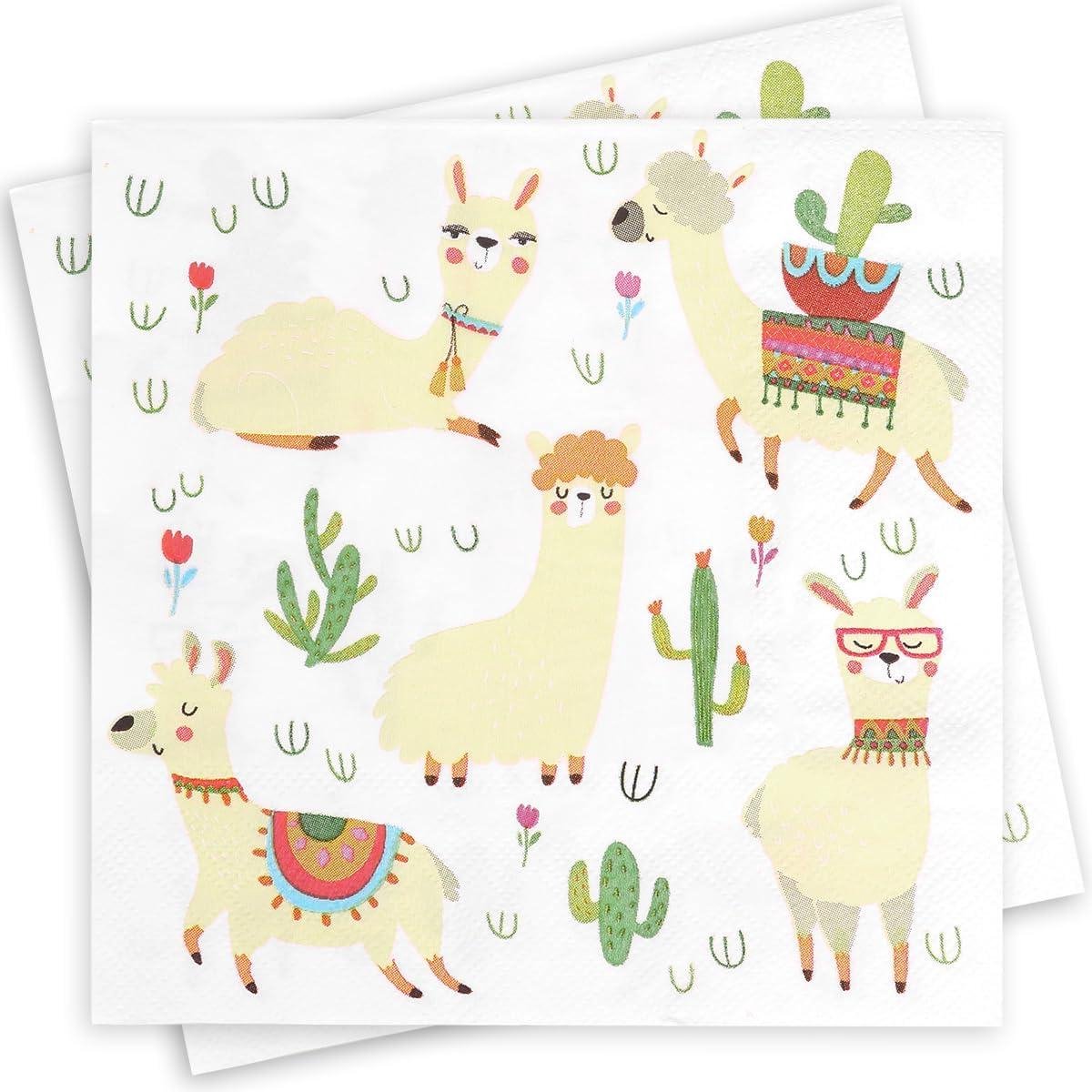 30 stuks wegwerpservetten voor verjaardag en feest, lama thema, 3-laags, 33 x 33 cm