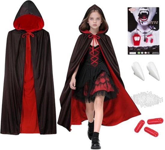 Winwild Rood Fluwelen Cape met Kap,170CM Halloween Cape Vampier Kostuum Vrouwen Mannen Volwassen voor Carnaval Cosplay Kostuum(XL, Red