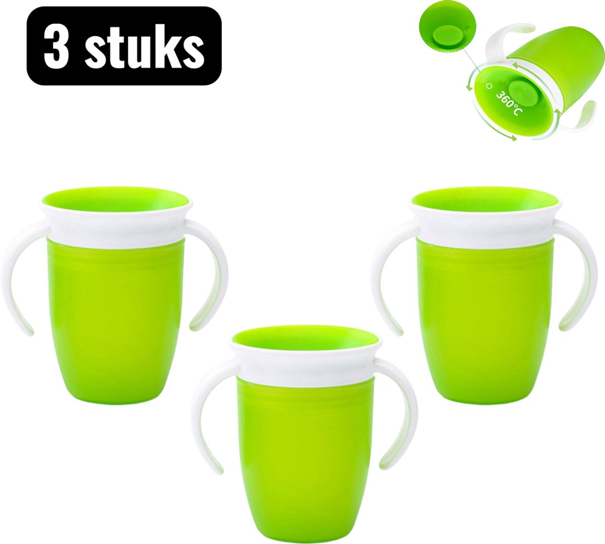 Image of 3 stuks - Trainer Cup - 360° lekvrije tuitbeker - Zachte siliconen rietjebeker - Bijtbestendige drinkbeker voor baby's - Gemakkelijk te drinken en vast te houden - Groen