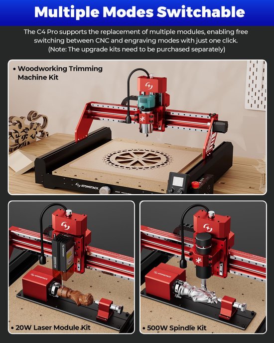 ATOMSTACK C4 Pro CNC Lasersnijmachine - CNC Machine Kit - 200W Spindel ...